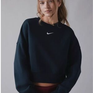 Nike Women's Blak Sweatshirt with White Logo Crew Neck